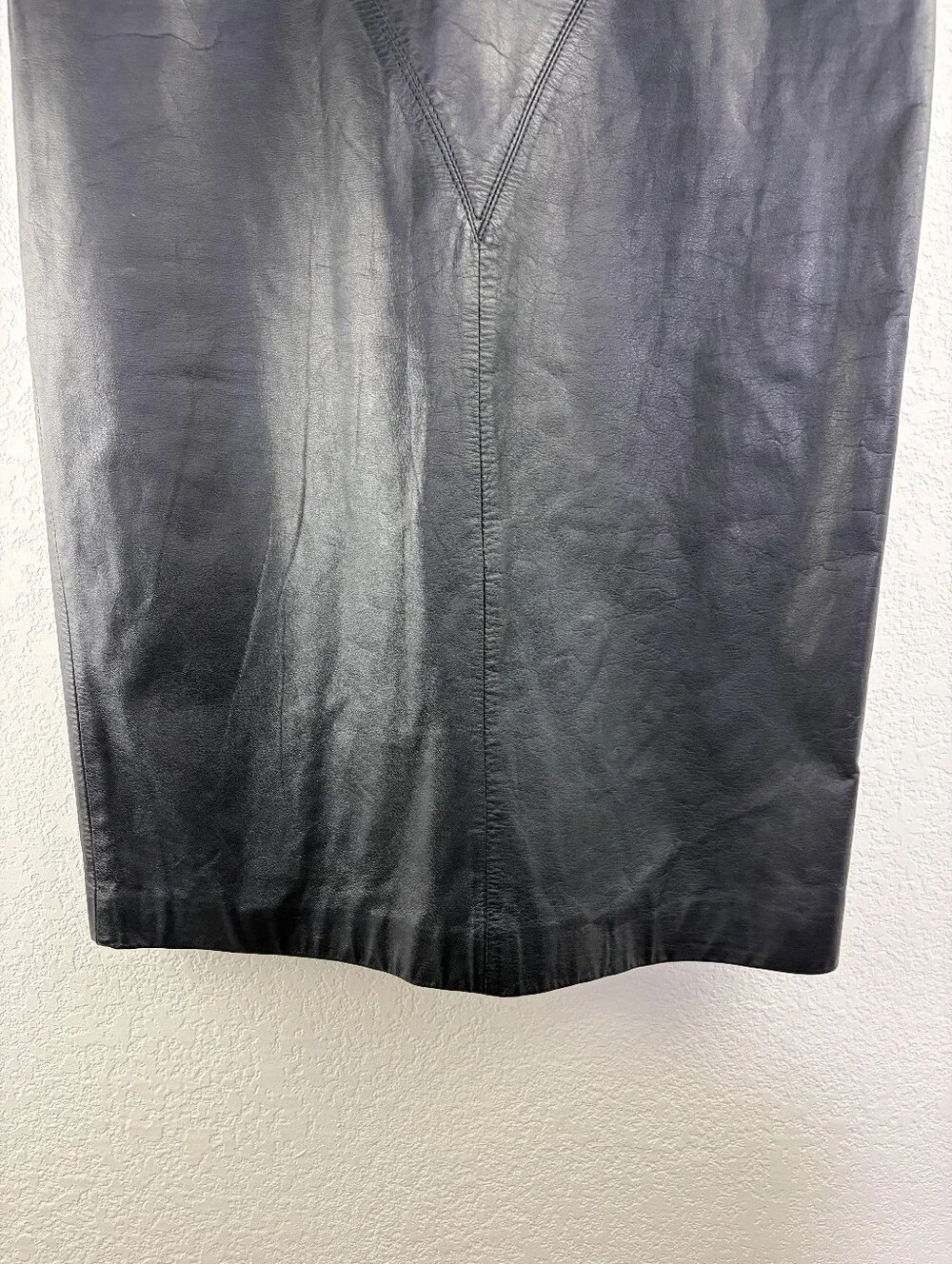 Vintage Greg Adams 80's Black Leather Button Split Skirt 13/14